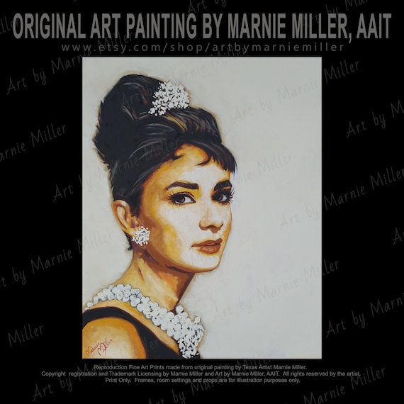 Audrey Hepburn Original hand painted art on canvas 16x20 multi medium Hollywood Vintage Celebrity Retro Boho Decor Style by Marnie Miller
