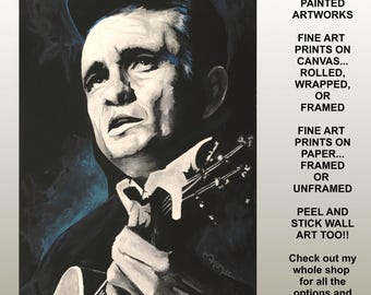 Johnny Cash Canvas Art Prints Framed or Unframed Country Music Game Room Bar Decor Home Theatre Decor Modern Rustic Artwork by Marnie Miller