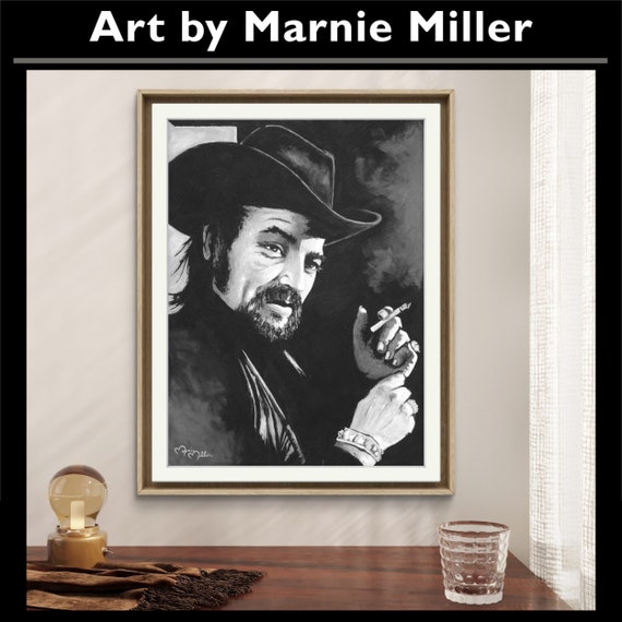 Waylon Jennings Limited Edition Signed & Numbered Giclee Fine Art Print on Gorgeous Premium Cotton Rag Paper by Texas Artist, Marnie Miller