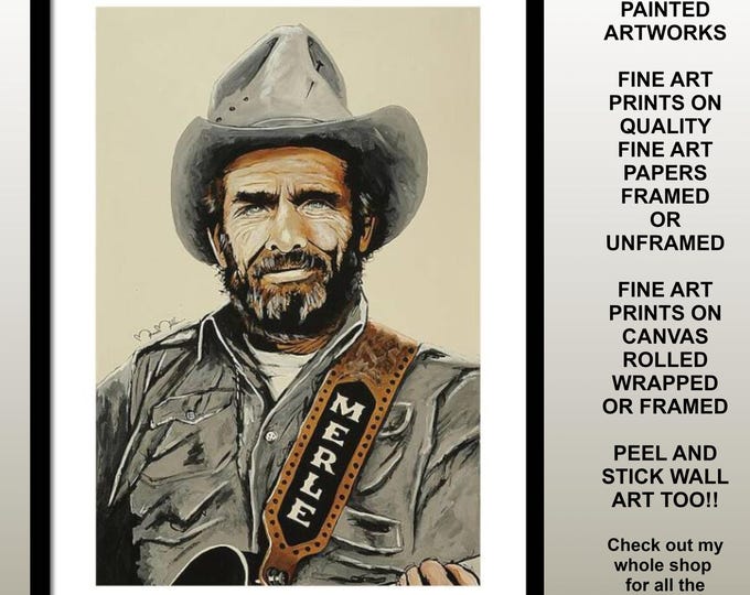 Merle Haggard Art Print on Fine Art Papers Framed Modern Rustic Ranch Cowboy Western Music Room Decor Mancave Decor Artwork by Marnie Miller
