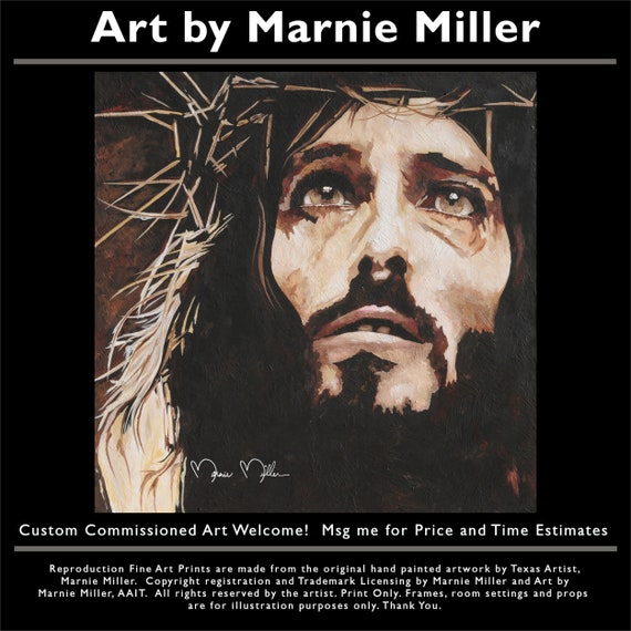 Jesus Christ Portrait Giclee Art Print on Premium Cotton Canvas Gallery Wrapped made from original oil painting by Marnie Miller, Tx b. 1971