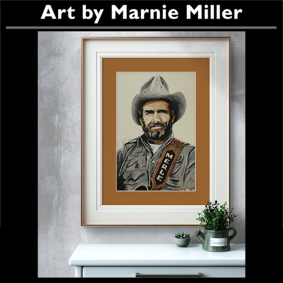 Merle Haggard Limited Edition Signed and Numbered Giclee Fine Art Print on Gorgeous Premium Cotton Rag Paper by Marnie Miller, Tx b. 1971