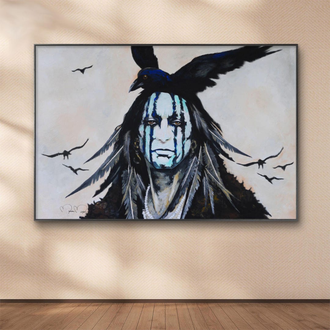 Native American Crow Warrior Painting, Original Fine Art Prints, Canvas ...