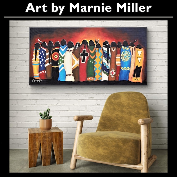 Native American Rustic Southwest Indigenous Tribe MMIW Indian Women Original Hand Painted Oil Painting on 40x20 Canvas by Marnie Millerx TX