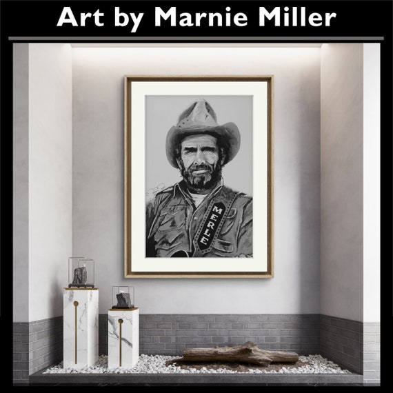 Merle Haggard Limited Edition Signed and Numbered Giclee Fine Art Print on Gorgeous Premium Cotton Rag Paper by Marnie Miller, Tx b. 1971