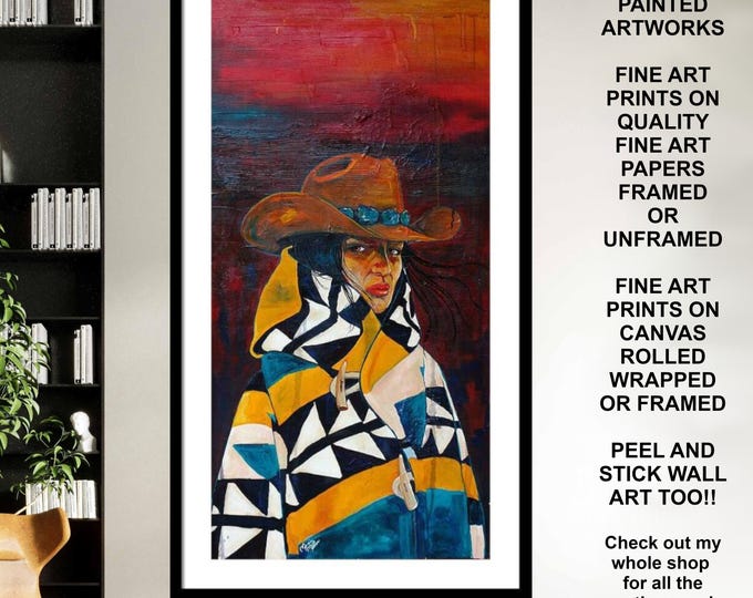Cowgirl with Attitude Western Decor Modern Rustic Southwest Ranch Tribal Native American Style Blanket Paper Prints by Marnie Miller, Texas