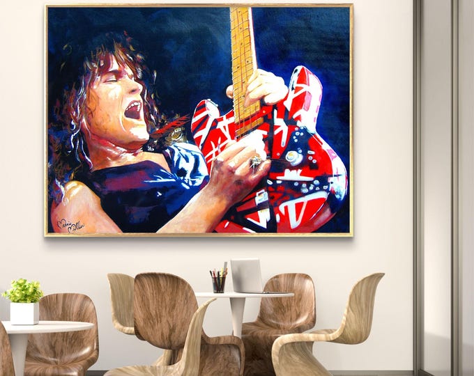 Eddie Van Halen Original Fine Art Prints on Canvas or Archival Paper, Vintage Rock n Roll Decor, Home Theater, Music Room Decor, Van Halen