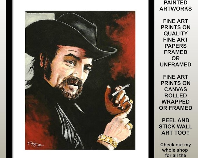 Waylon Jennings Framed Art Prints Framed Fine Art Papers Rustic Farmhouse Western Decor Lodge Artwork Ranch Cabin Original by Marnie Miller