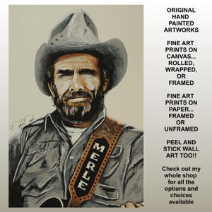 Merle Haggard Portrait Fine Art Prints on Quality Canvas - Framed - Country Music Legend - Vintage Decor Artwork -  by Marnie Miller, Texas