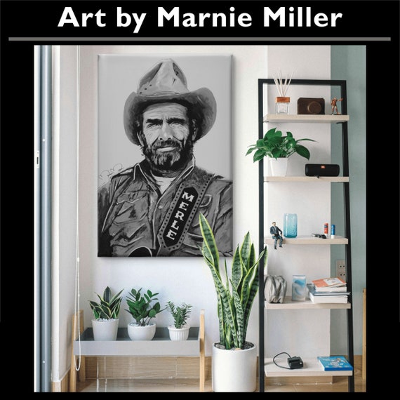 Merle Haggard Portrait - Giclee Fine Art Print on Premium Cotton Canvas Gallery Wrapped made from original oil painting by Marnie Miller, TX