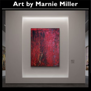 Original Modern Abstract Textured Hand Painted Dark Sultry Dripping Red Enamel Black Gold oil painting by Texas Artist Marnie Miller 30x40 zdjęcie 5