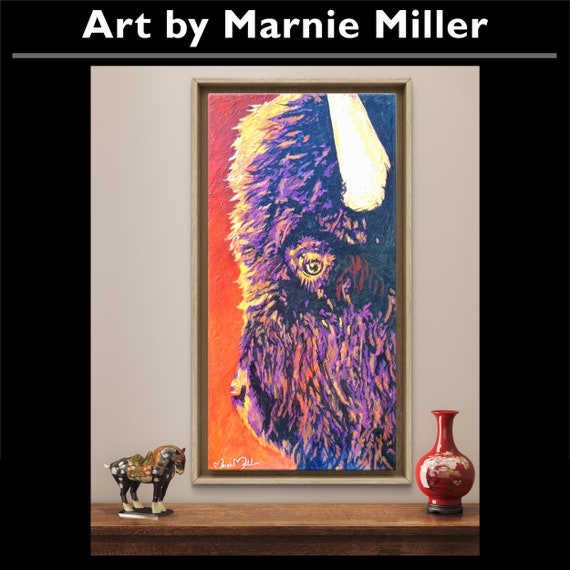 American Bison Buffalo Wildlife Rustic Giclee Fine Art Print on Cotton Canvas Gallery Wrapped made from original painting by Marnie Miller