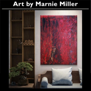 Original Modern Abstract Textured Hand Painted Dark Sultry Dripping Red Enamel Black Gold oil painting by Texas Artist Marnie Miller 30x40 zdjęcie 7