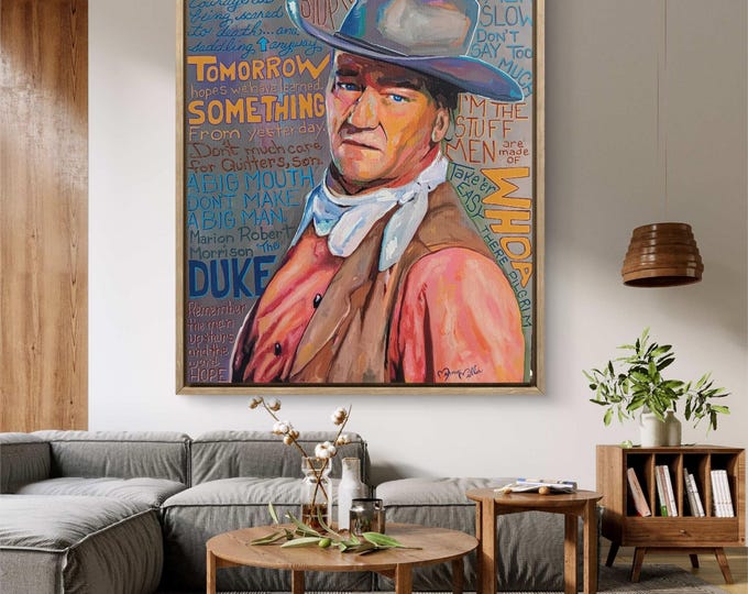John Wayne Portrait Vintage Western Movie Original Fine Art Prints on Canvas or Archival Paper Framed or Unframed Rustic Cowboy Ranch Decor