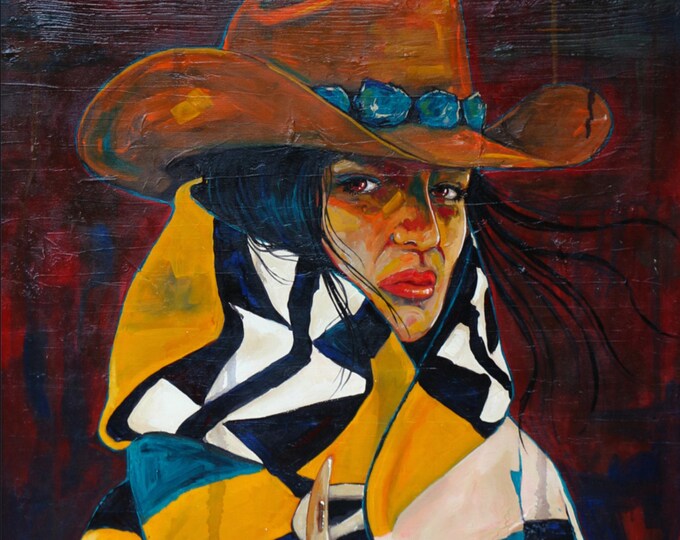 Cowgirl with Attitude Painting, Original Fine Art Prints on Canvas or Paper, Framed or Unframed, Rustic Ranch Decor, Native American Style