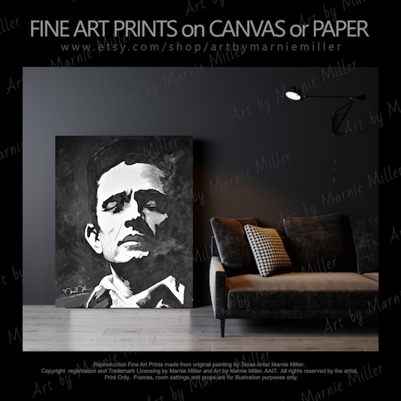 Johnny Cash Fine Art Print on Canvas or Rag Cotton Paper Man In Black Johnny and June Country Music Legend Made from original Marnie Miller