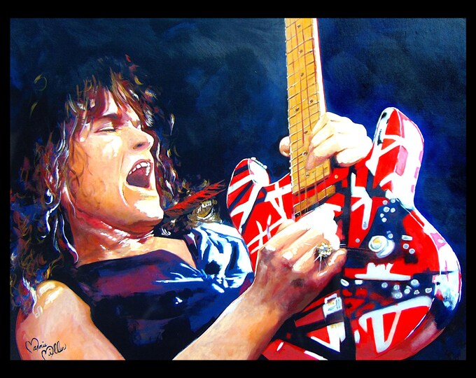 Eddie Van Halen Original Fine Art Prints on Canvas or Archival Paper, Vintage Rock n Roll Decor, Home Theater, Music Room Decor, Van Halen