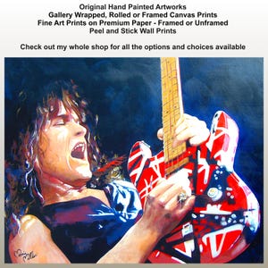 Eddie Van Halen Original Modern Art Prints on Canvas Framed Rock n Roll Mancave She Shed Home Theater or Music Room Decor by Marnie Miller