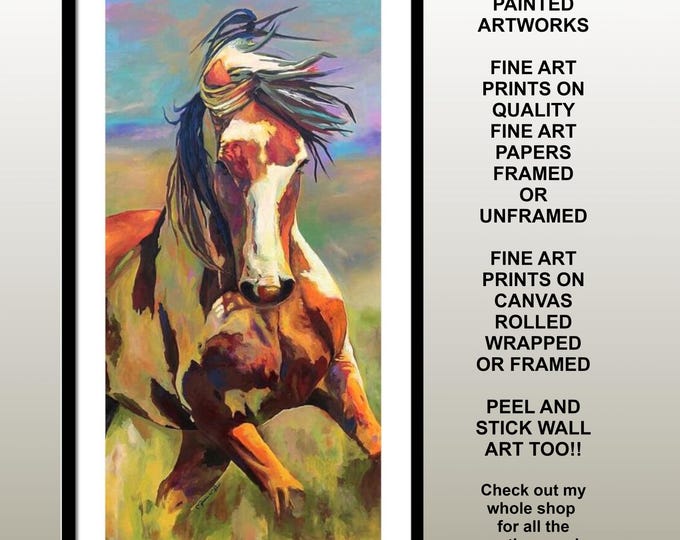 Horse Equine Original Fine Art Prints Framed Paint Horse Modern Rustic Ranch Decor Cowboy Native American Style Painting by Marnie Miller TX