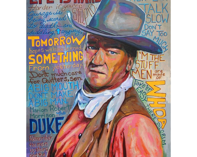 John Wayne Portrait Vintage Western Movie Original Fine Art Prints on Canvas or Archival Paper Framed or Unframed Rustic Cowboy Ranch Decor