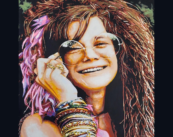 Janis Joplin Original Fine Art Prints on Canvas or Archival Paper, Rock n Roll Legend Portrait, Framed or Unframed, Vintage Music Room Decor