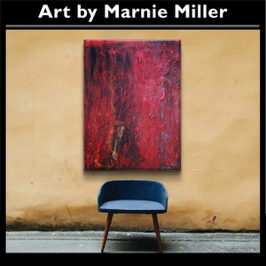 Original Modern Abstract Textured Hand Painted Dark Sultry Dripping Red Enamel Black Gold oil painting by Texas Artist Marnie Miller 30x40 zdjęcie 3