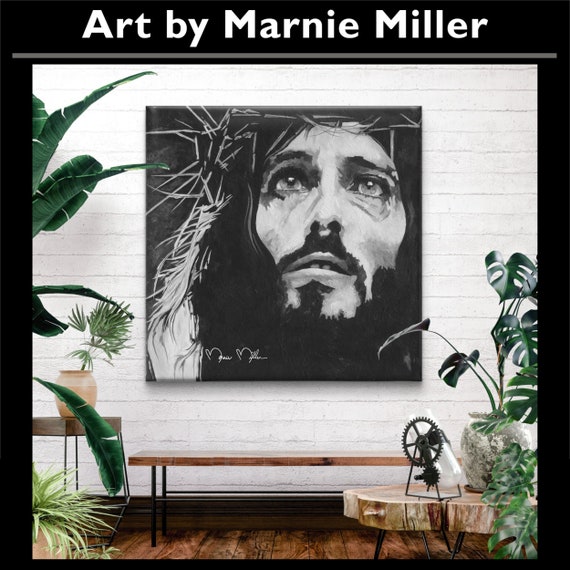 Jesus Christ Portrait Giclee Art Print on Premium Cotton Canvas Gallery Wrapped made from original oil painting by Marnie Miller, Tx b. 1971