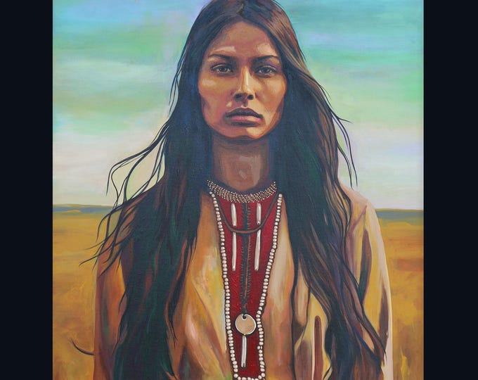 Native American Woman Warrior Original Museum Quality Wall Art Prints on Canvas or Paper, Rolled, Gallery Wrapped or Framed Rustic Decor