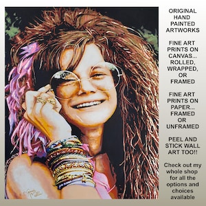 Janis Joplin Canvas Fine Art Prints Framed Rock n Roll Music Room and Home Theater Decor Trendy Bohemian Wall Artwork by Marnie Miller