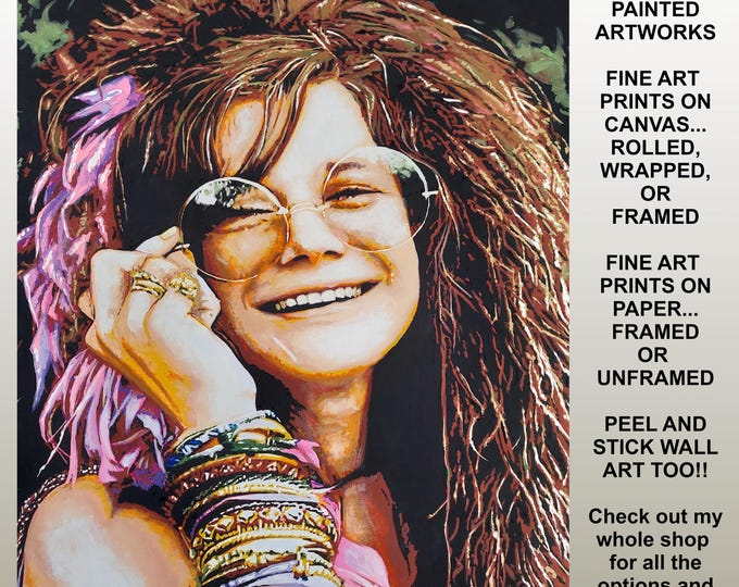 Janis Joplin Canvas Fine Art Prints Framed Rock n Roll Music Room and Home Theater Decor Trendy Bohemian Wall Artwork by Marnie Miller