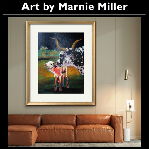 Texas Longhorn Cattle Art Limited Edition Signed & Numbered Giclee Fine Art Print on Gorgeous Premium Cotton rag Paper by Marnie Miller, Tx
