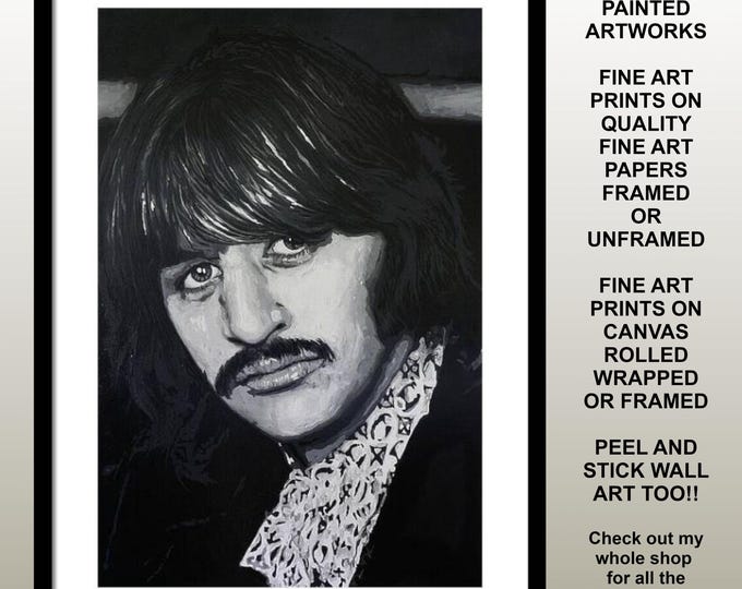 Ringo Starr of The Beatles Art Prints on Fine Art paper Framed Vintage Rock n Roll Decor Modern Art original oil painting by Marnie Miller