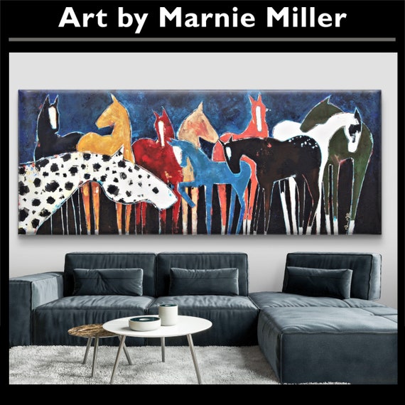 Abstract Colorful Herd of Horses Giclee Art Print on Premium Cotton Canvas Gallery Wrapped made from original oil painting by Marnie Miller