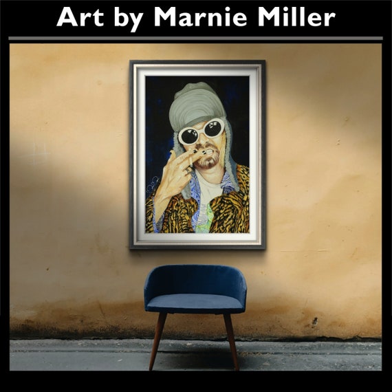 Kurt Cobain Rock Star Love Limited Edition Signed & Numbered Giclee Fine Art Print on Premium Cotton Rag Paper by Texas Artist Marnie Miller