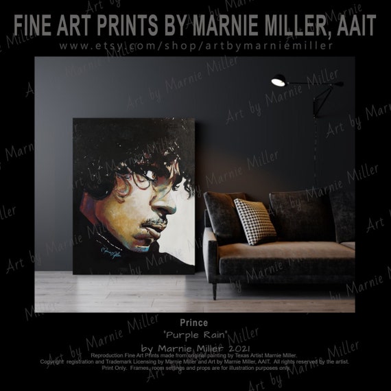 Prince Purple Rain Giclee Fine Art Print on Quality Canvas or Rag Cotton Paper from original oil painting by Texas Artist Marnie Miller