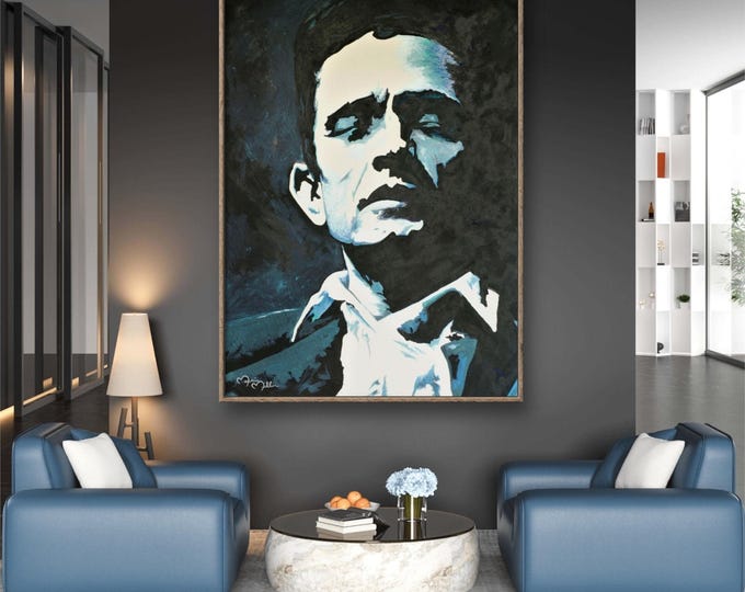Johnny Cash Portrait Original Fine Art Prints, Canvas or Archival Paper, Framed or Unframed, Country Music Legend, Vintage Music Decor, Art