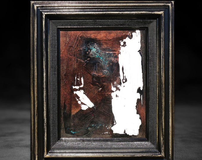 Original Hand Painted Abstract Art - Framed Artwork - Heavy Texture Modern Rustic Chic Abstract Art - Metallic Copper Small Framed Art 13x15