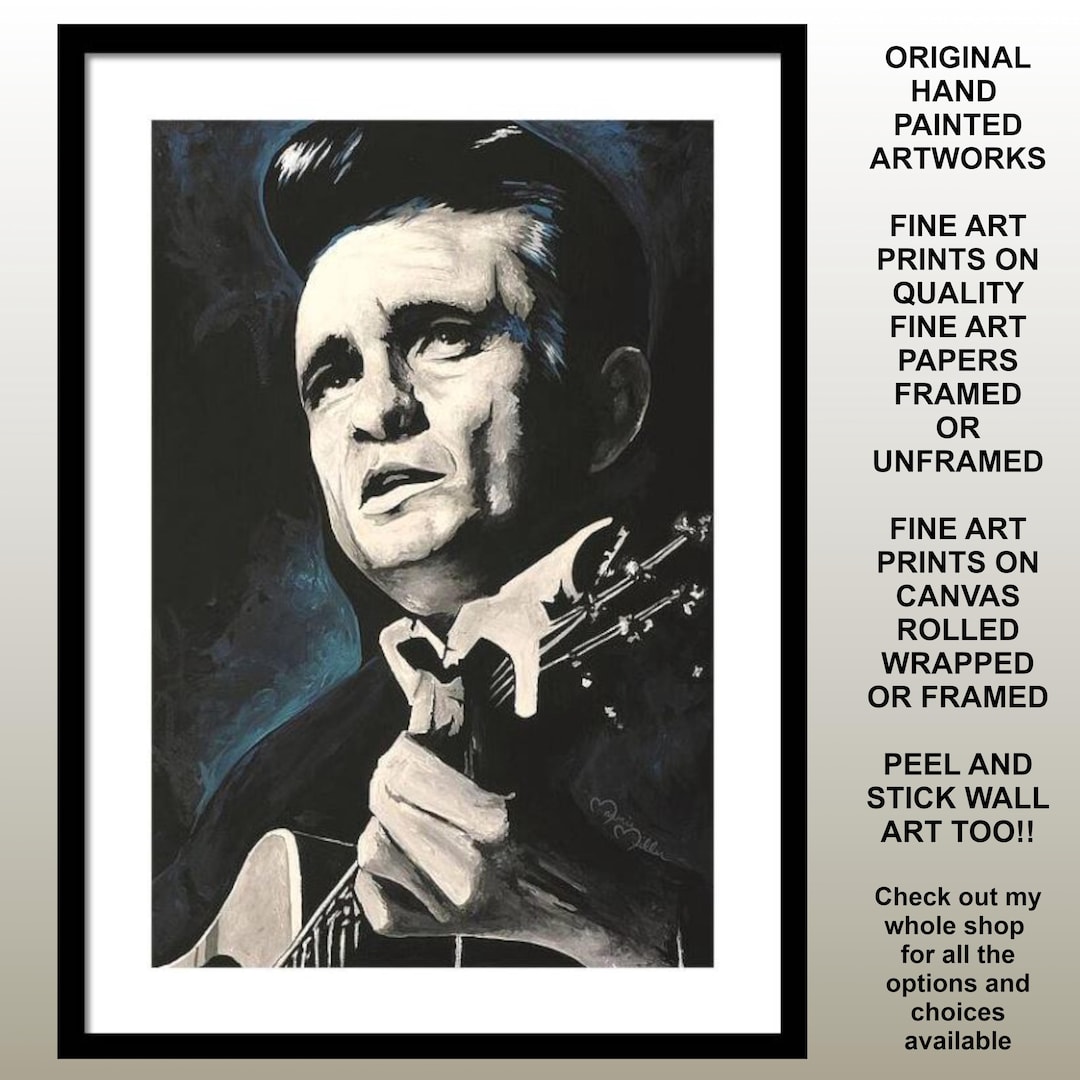 Johnny Cash Art Print on Fine Art Papers Framed Modern Rustic Ranch ...