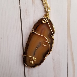 Colar de ágata marrom, colar de ágata, pingente de ágata, colar de pedras preciosas, pingente de pedras preciosas, colar marrom, presente feminino, presente masculino