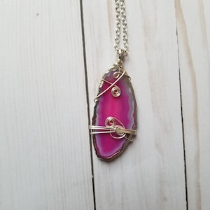 Pink Agate Necklace, Agate Necklace, Gemstone Necklace, Pink Agate, Pendant Necklace