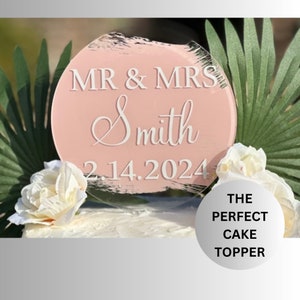 Wedding Cake Topper, 5&quot; Acrylic Painted Cake Topper, Mr & Mrs Cake Topper, Last Name Wedding Cake Topper, Custom Cake Topper, Personalized