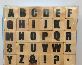 Rubber Stamp Alphabet, Wood Mounted, 2 Inches by 2 Inches, For Card Making, Stationery Stamping, Scrapebooking, Or Fabric Bags
