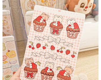 Kawaii Cute Pastel Chocolate Valentine Sweets Cupcake Teddy Bears Stickers Sheet