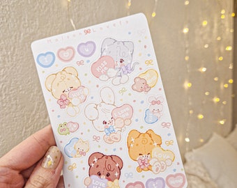 Valentine Love Sugar Hearts Cream Stickers Sheet