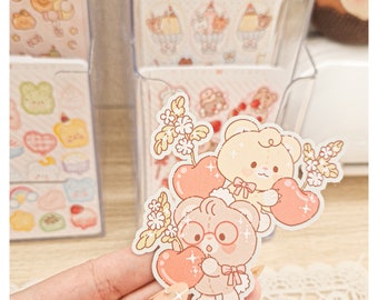 Kawaii Cute Teddy Bear Cottage Fruits Berry Cherry Die Cut Stickers