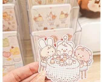 Kawaii Cute Teddy Baby Blue Cottage Tea Party Die Cut Stickers