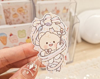 Kawaii Cute Teddy Bear Magical Girl Ribbon Die Cut Stickers