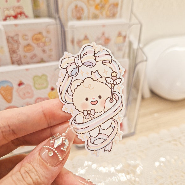 Kawaii Cute Teddy Bear Magical Girl Ribbon Die Cut Stickers