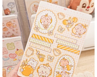 Kawaii Cute Pastel Orange Fruits Spring Teddy Bears Stickers Sheet