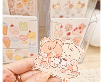 Kawaii Cute Teddy Bear Cozy Tea Blanket Die Cut Stickers